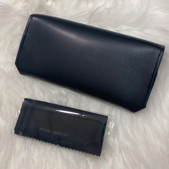 NEW Isabel Marant Black Leather Sunglasses Glasses Case with logo cleaning cloth - Picture 2 of 3